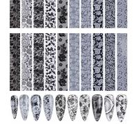 FIMWOLZ Lot de 20 films de transfert holographiques pour ongles, pointe noire et blanche, film laser, autocollants pour ongles, décoration de manucure DIY
