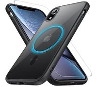 Fin2feel Coque pour iPhone XR avec Verre Trempé, Compatible avec, Protection Antichoc Militaire Étui de Protection Housse Anti-Rayures Anti-jaunissement Coque Magnétique pour iPhone XR Noir