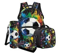 Finagallathe Ensemble cartable 4 pièces pour enfants, sac à dos et sac à déjeuner pour l'école primaire et secondaire, Multi - Splash Ink Football, Ensemble cartable
