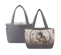 Finagallathe Sac fourre-tout bicolore matelassé réversible pour femme pour un usage quotidien, Gris et beige - Attrape-rêves loup