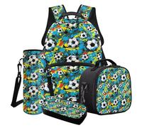 Finagallathe Sacs à dos pour enfants de grande capacité avec boîte à déjeuner, trousse à crayons, sac de transport de bouteille d'eau pour garçons d'école primaire, Multi - Football Ink Splash