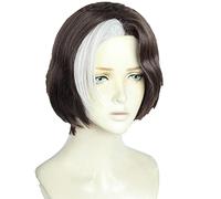 Final Fantasy FF14 FFXIV Emet-Selch Cosplay Short Brown Silver Mixed Color Heat Resistant Synthetic Hair+ Wig Cap Halloween