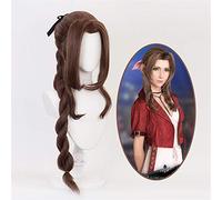 Final Fantasy VII Aerith Gainsborough Cosplay perruques brun longues bouclés résistant à la chaleur perruque de cheveux synthétiques Peruca + bonnet de perruque