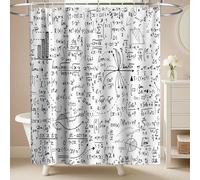Final Friday Rideau de douche mathématiques, géométrie, chiffres, formules, tissu calcul pour décoration de salle de bain avec crochets, imperméable, lavable, 72 x 72 cm, noir et blanc