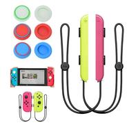FinalCool 1 Paire Dragonne pour Nintendo Switch JoyCon avec 6 Capuchons de Poignée de Joystick, Bracelet de Contrôleur Élastique Réglable, Manette Accessoires de Remplacement de Poignée pour Joy-Con