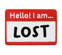 Finally Home Écusson à attacher avec scratch « Hello! I am ... Lost » | Patchs amusants, écussons, badge Meme