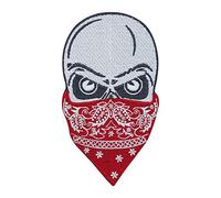 Finally Home Écusson Thermocollant | Crâne avec un bandana rouge | Patch à coller au fer à repasser ou à coudre | Pièce de décoration ou réparation pour vêtement, jean, sac, pantalon, veste