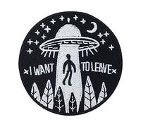 Finally Home Écusson Thermocollant | I Want to Leave avec UFO alien space moon | Patch à coller au fer à repasser ou à coudre | Pièce de décoration ou réparation pour vêtement, jean, sac, pantalon