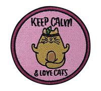 Finally Home Écusson Thermocollant | Keep Calm & Love Cats chat | Patch à coller au fer à repasser ou à coudre | Pièce de décoration ou réparation pour vêtement, jean, sac, pantalon, veste