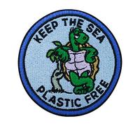 Finally Home Écusson Thermocollant |KEEP THE SEA PLASTIC FREE| Patch à coller au fer à repasser ou à coudre | Pièce de décoration ou réparation pour vêtement, jean, sac, pantalon
