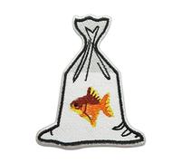 Finally Home Écusson Thermocollant | POISSON DANS UN SAC EN PLASTIQUE | Patch à coller au fer à repasser ou à coudre| Pièce de décoration ou réparation pour vêtement, jean, sac, pantalon, veste