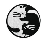 Finally Home Patch à attacher avec scratch - Chat Yin & Yang | Patchs ronds, écussons vintage, patchs hippie, badge Buddah