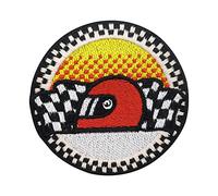 Finally Home Patch thermocollant - Casque de sport automobile avec drapeau à destination - Patch de voiture de sport, écusson thermocollant - Drapeau de voiture