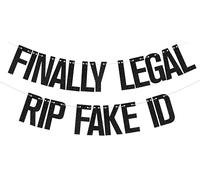 Finally Legal Rip Fausse bannière d'identité, décoration de fête d'anniversaire « Happy 21st Birthday » - Fournitures de fête d'anniversaire « Cheers to 21 ans » - Noir pailleté