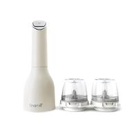 FinaMill Moulin à poivre et épices primé à piles, mouture réglable en céramique, One Touch avec lumière LED et recharge facile. Comprend 2 dosettes d'épices à changement rapide