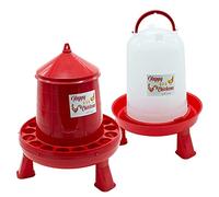 FINCA CASAREJO Pack Abreuvoir + Mangeoire avec Pieds - Abreuvoir 10 L et Mangeoire 8 Kg pour Poules et Autres Volailles - Happy Chickens