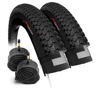 Fincci Paire de Pneus VTT 26 x 2.10 Pouces 57-559 ETRTO - Modèle Cupar Pliable - Haute Adhérence Tout-Terrain - Kit avec 2 Chambres à Air Valve Schrader - Idéal Vélo de Montagne, VTC et VAE Electrique