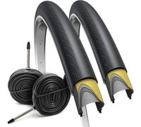Fincci Pneu Velo 700 x 28c avec 2x Chambre a Air Presta 28-622 - Paire Pliable Tire 28 Pouces avec Protection Anti Creivasion 1mm 60 TPI, pour Route & de Course & Ville & Électrique 700c Velos Tournée