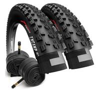 Fincci Pneu VTT 26 Pouces Pliable avec Chambre à Air Schrader (Pack de 2) | Pneu 26x2.25 ETRTO 57-559 et Chambre 48mm - Kit Grip Tout-Terrain 27 TPI 35-50 PSI pour Vélo Électrique VAE Hybrid VTC