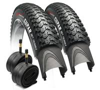 Fincci Pneu VTT 26x2.10 57-559 Pliable avec Chambres à Air pour VAE et VTC | Kit Pneus VTT 26x2.10, ETRTO 57-559 et Chambres à Air Schrader ou Presta - Pour VTT de Montagne, VTC et VAE - Lot de 2