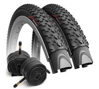 Fincci Pneu VTT 27,5 Pouces - Paire Pliable Pneus Velo 27,5 x 2.10 avec 2X Schrader Chambre à Air 27.5 pour VTT, Montagne Vélo, Velo de Course, e Bicyclette 55-584 - Un Paquet de 2 pneus Oncamp 27.5