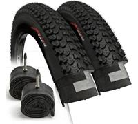 Fincci Set Paire Pneus 26 x 2.125 Pouces 57-559 Pliable Cupar Pneu VTT 26 avec Chambre à Air de Valve Presta pour Montagne Hybrid Velo Bicyclette (Un Paquet de 2)