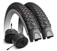 Fincci Velo Pneu VTT 27.5 x 2.1 Pouces - Paire Pliable Tire 54 - 584 avec 2x Presta Chambre à Air 27.5, 60 TPI pour VTC, Montagne & Hybrid & Electrique Vélo, VTT tout terrain, Vélo de Ville