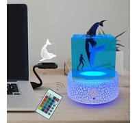 Fincoly Veilleuse LED avec télécommande tactile, 16 couleurs changeantes, 4 modes à intensité variable, fait à la main, motif monde marin, requin, baleine, plongeur, océan, animal de l'océan, lampe de