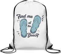 Find Me At The Beach Tongs avec logo Sac de gym décontracté avec cordon de serrage Blanc