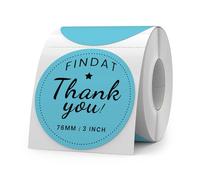 FINDAT Bleu Étiquette Thermique Ronde 76 mm Rouleau Vinyle Cercle Imprimante Gommette Autocollante pour Bureau Logo Design QR Expédition 500 Pièces