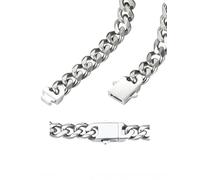 FindChic 9mm Chaine pour Homme Argent Acier Inoxydable 46cm Collier chaîne Maille Gourmette Miami Chaine Chunky Steampunk