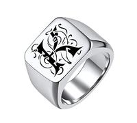 FindChic Bague Chevaliere Initiale Personnalisé Garcon Large Gros 69 Bague Lettre Gravure Argenté Homme Acier Inoxydable