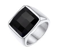 FindChic Bague Homme Acier Inoxydable Chevaliere avec Zircon Pierre Onyx Noir Grande Anneau Bagues Taille 72 Argent