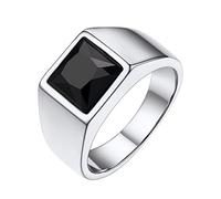 FindChic Bague Homme Acier Inoxydable Chevaliere avec Zircon Pierre Onyx Noir Noir Grande Anneau Bagues Taille 61.5 Argent