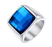 FindChic Bague Homme Acier Inoxydable Chevaliere avec Zircon Pierre Topaze BleueGrande Anneau Bagues Taille 66.5 Argent