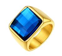 FindChic Bague Homme Acier Inoxydable Chevaliere avec Zircon Pierre Topaze BleueGrande Anneau Bagues Taille 69 Or