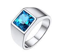 FindChic Bague Homme Acier Inoxydable Chevaliere avec Zircon Pierre Topaze BleueGrande Anneau Bagues Taille 69 Argent