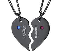 FindChic Bff Collier Pour 2 Fille Pendentif Puzzle Personnalisé Coeur Separable d'Amitié Chaîne Femme avec Prénoms des Enfants Gravure Colliers Cadeau Fetes des Meres Noel Maman Grand Meres