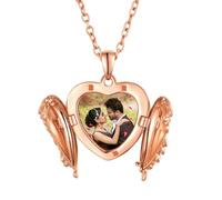 FindChic Bijoux Personnalisé Photo Collier en Argent 925 Sterling Or Rose Charm Pendentif Aile d'Ange pour Femme Fille Charm Photo Dedans Bijoux Gravé pour Anniversaire Saint Valentin Noël
