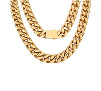 FindChic Chaine doré Gourmette Cuabaine femme acier inoxydable 14mm collier pour homme