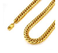 FindChic Chaîne maillons Plate 55cm Gourmette Lien plaqué Or 18k Chaîne Cou Grosse Bijoux Hip hop Collier Classique en Acier Inoxydable Maille épaisse chaîne pour Homme