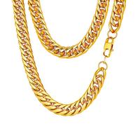 FindChic Chaîne Or Chunky Ton doré Gourmette Lien 12mm Collier Punk Style Chaîne Grosse en Acier Inoxydable Cadeau pour Jeunes Chaîne maillons Dense Collier