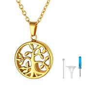 FindChic Collier Arbre de Vie Médaillon Urne Funéraire Cendre de Crémation Acier Inoxydable Pendentif Urne pour Chat/Chien/Humaines Or Bijoux Fantaisie Homme Femme