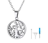 FindChic Collier Arbre de Vie Médaillon Urne Funéraire Cendre de Crémation Acier Inoxydable Pendentif Urne pour Chat/Chien/Humaines Argent Bijoux Fantaisie Homme Femme