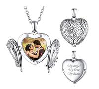 FindChic Collier Argent 925 Sterling Personnalisé Photo Aile d'Ange pour Femme Fille Charm Pendentif Photo Dedans Bijoux Gravé pour Anniversaire Saint Valentin Noël