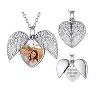 FindChic Collier Coeur Amour Porte Photo Dedans pour Femme Chaine Aile d'Ange pour femme Collier Personnalisé Photo pour Anniversaire Noël