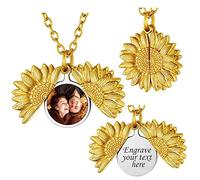 FindChic Collier Commémoratif Tournesol Porte Photo Dedans pour Femme Chaine Tournesol pour femme Collier Personnalisé Photo pour Anniversaire Noël