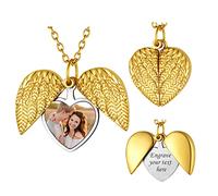 FindChic Collier Couple Amour Coeur Porte Photo Dedans pour Femme Chaine Aile d'Ange pour femme Collier Personnalisé Photo pour Anniversaire Noël