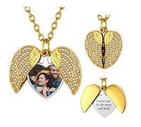 FindChic Collier Couple Amour Coeur Zirconium Porte Photo Dedans pour Femme Chaine Aile d'Ange pour femme Collier Personnalisé Photo pour Anniversaire Noël