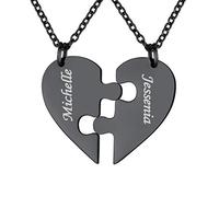 FindChic Collier d Amitié Pour 2 Fille Pendentif Coeur Prénoms des Enfants Puzzle Personnalisé Separable Couples Chaine Femme avec Gravure Colliers Bff Cadeau Grand Meres Fetes des Meres Noel Maman
